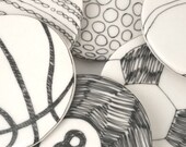 Sport Star Porcelain Coasters, set of 6, black and white balls