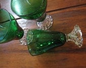 7 Vintage Wine Glasses Forest Green Anchor Hocking Inspiration Large Mid Century Madmen Fun
