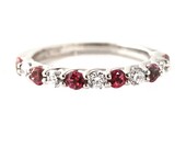 14K Pink Topaz & Diamond Anniversary Band Half Eternity Band Woven Prongs Stackable Ring Custom Birthstone Ring Gold Stacking Ring