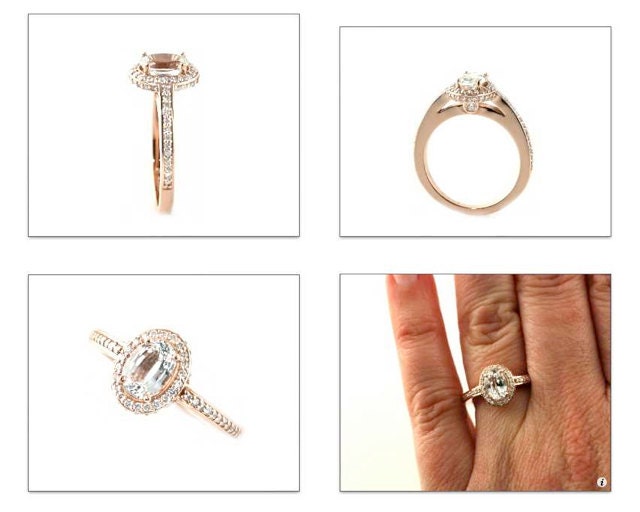 14K White Sapphire Diamond Engagement Ring Oval Diamond Halo Setting 14K 18K White Yellow Rose Gold Platinum Palladium Bridal Jewelry
