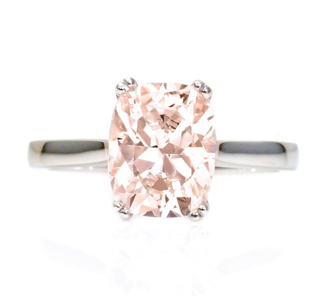 Large Cushion Morganite Ring Double Prong Solitaire Morganite Engagement Ring Palladium Bridal Jewelry