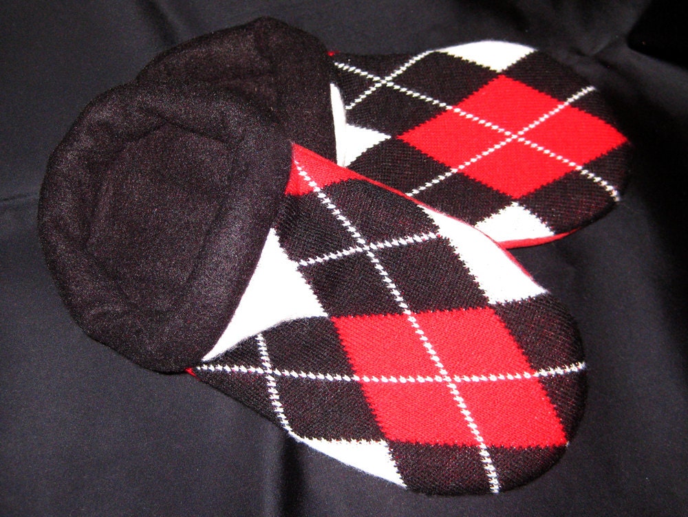 Argyle Fleece Lined Sweater Slippers - W6 - Small