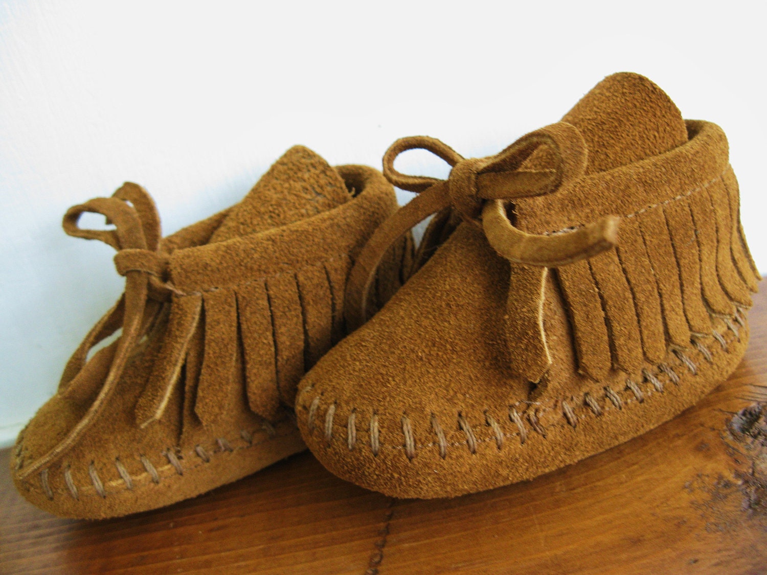Bohemian Babe ... Vintage Infant Baby Brown Suede Leather Moccasins Shoes Booties