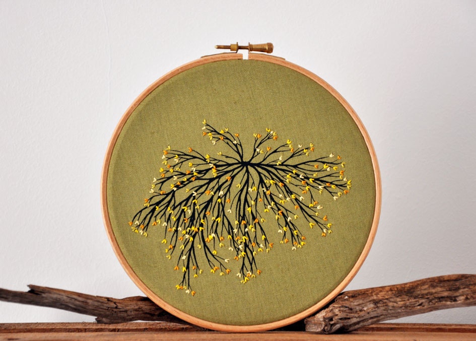 Bush Tree II - original mixed media embroidery hoop