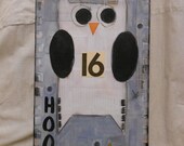 Owl -  original mixed media - WALL HANGING