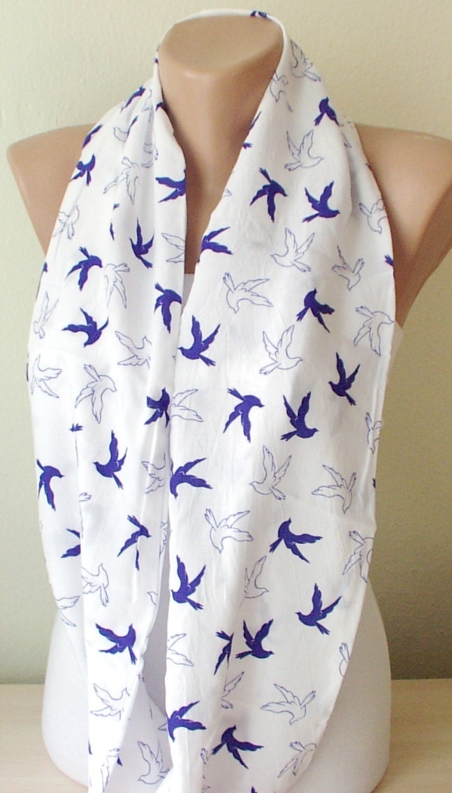 Infinity Scarf Loop Scarf Circle Scarf Cowl Scarf Bird is flying Chiffon and Coton... Scarf...birds