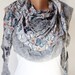 Grey Scarf, Cotton Scarf, Butterfly Scarf from %100 cotton with flora design and rose