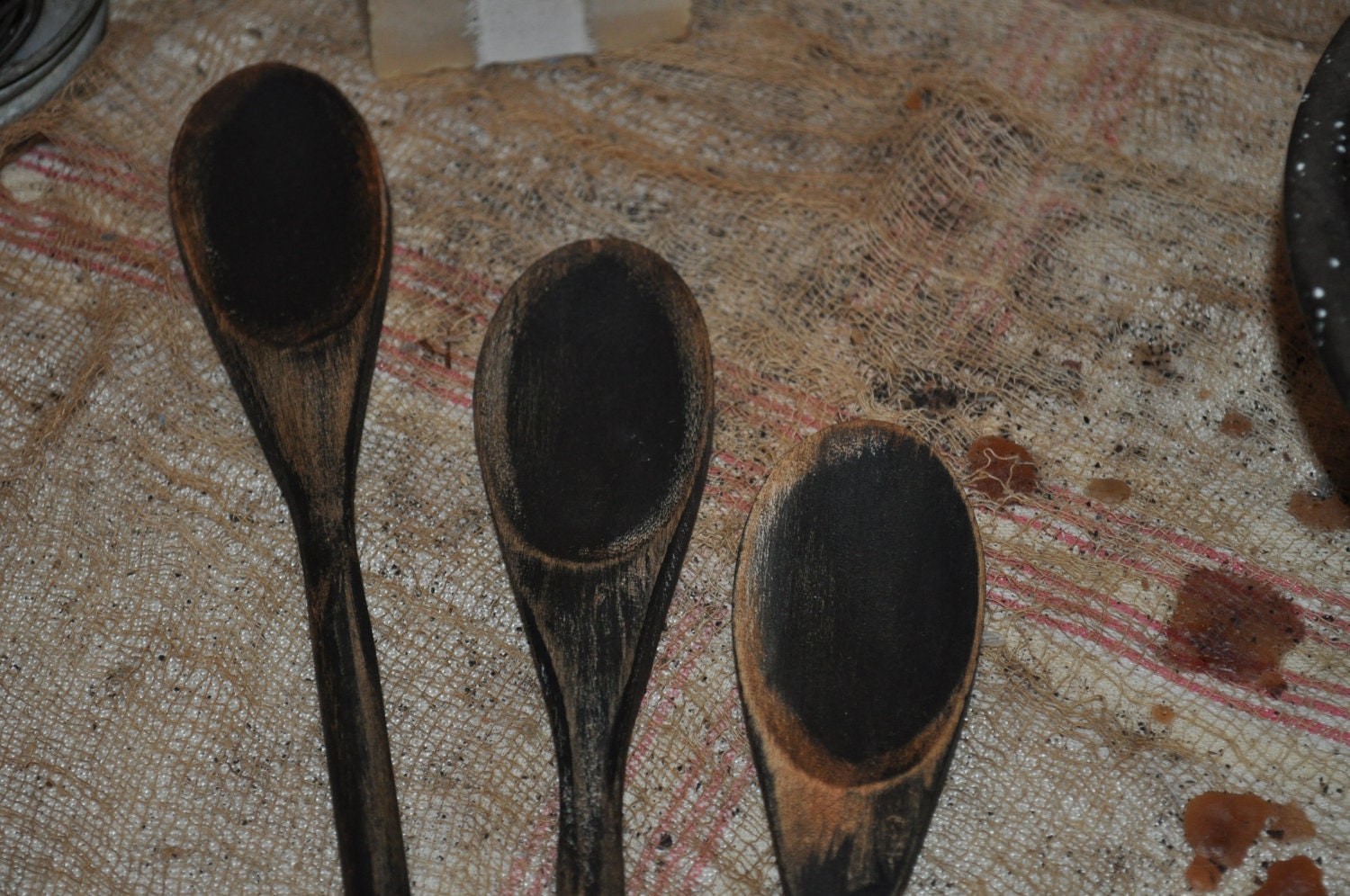 Primitive, Handpainted, Old Worn, Wooden Spoons, Crock Fillers