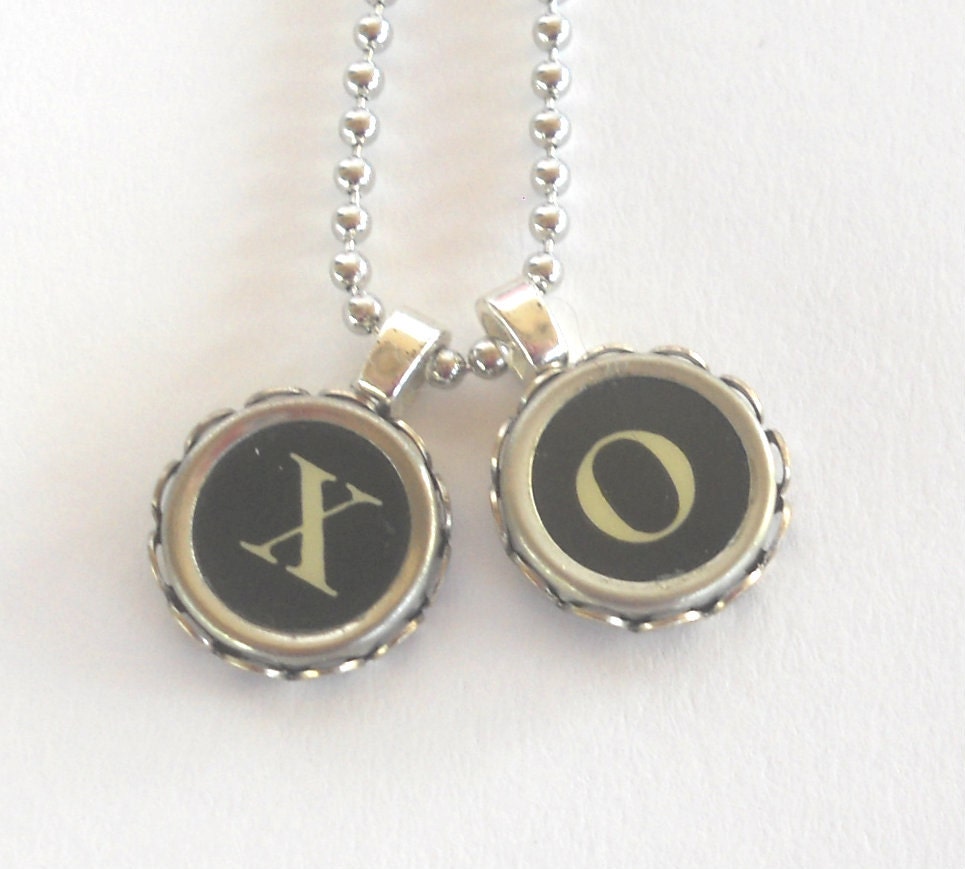 Typewriter Key Necklace, Hugs and Kisses, XO, or Letters of Your Choice, Typewriter Key Jewelry