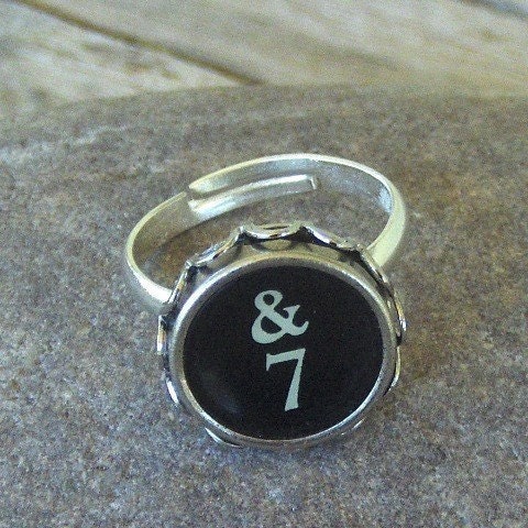 Recycled Jewelry, Vintage Typewriter Key Jewelry, Ring, Lucky Seven