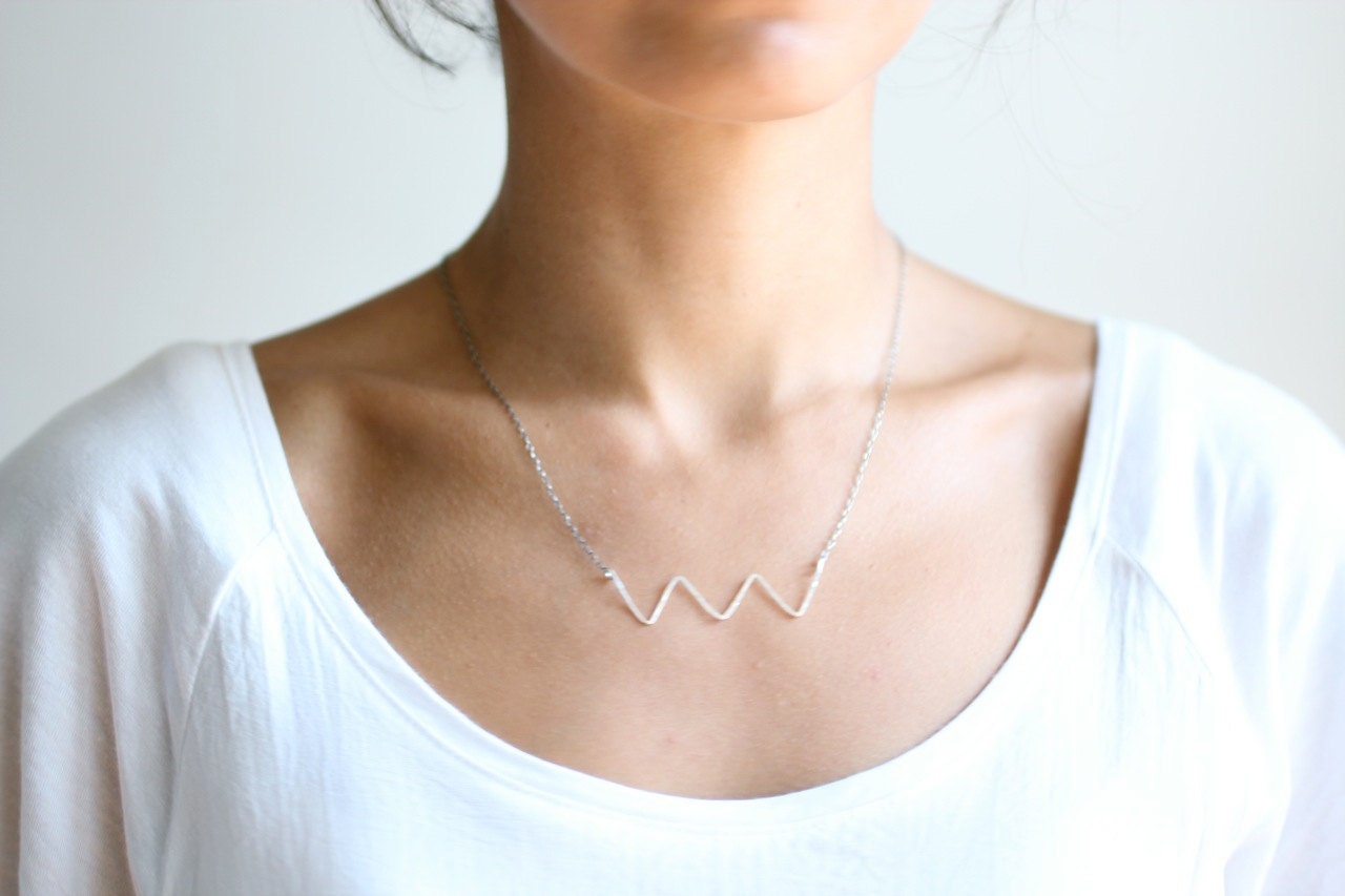 Hammered Silver Chevron Necklace - Sterling Silver