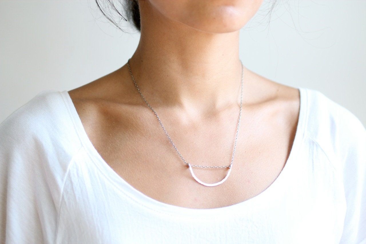 Hammered Half Circle Silver Necklace  - Sterling Silver