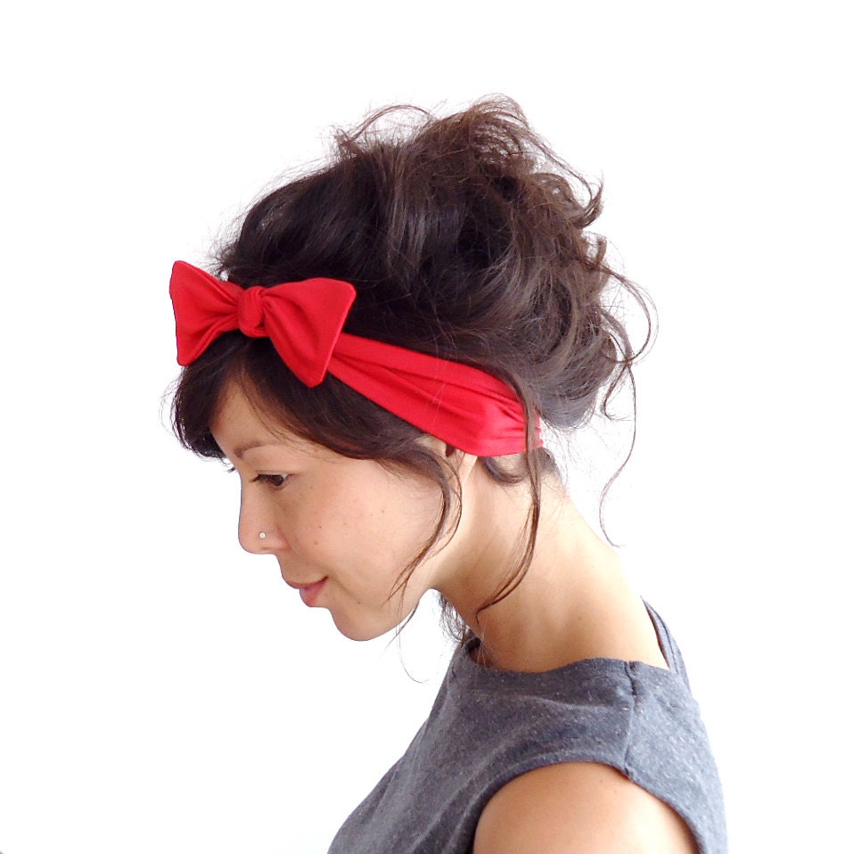 Red Lycra Skinny Bow Tie Headband