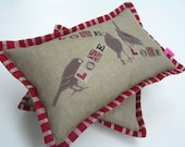 CANDY LOVEBIRD CUSHION, Linen Pillow, Wedding Gift, Valentines Gift, Personalized, Bride Gift, Valentines Gift