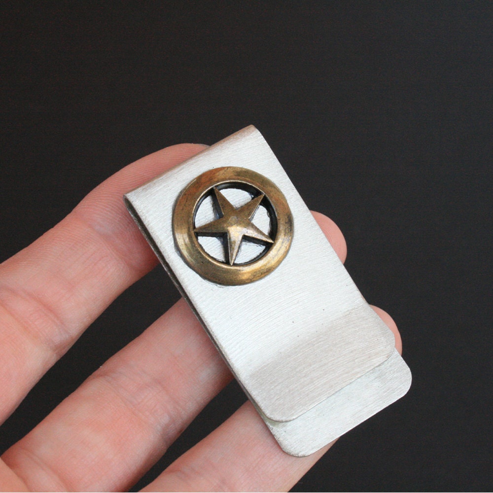 Money / Card Clip - Brass Star on Nickel, Large