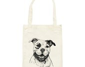 Happy Pit Bull Terrier Dog Art Tote - Organic Cotton Grocery Market Bag