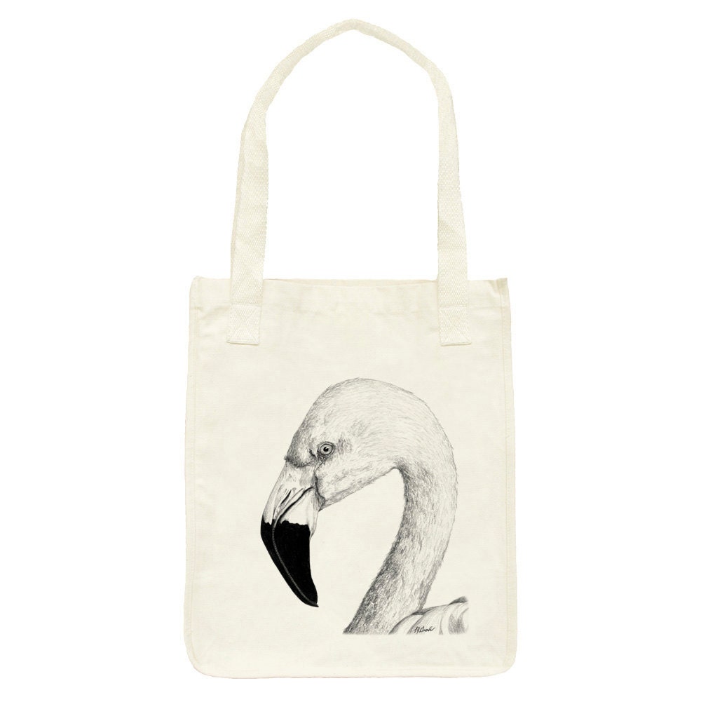 Flamingo Profile Bird Art Tote - Organic Cotton Grocery Market Bag