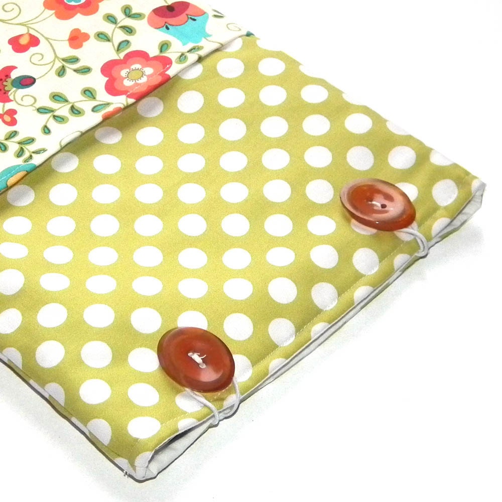 Dots and Flowers iPad pouch with pocket for notes, mobile phone, etc