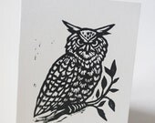 Owl Linocut Blank Greeting Card
