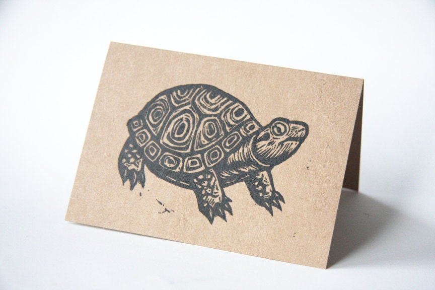 Turtle Linocut Blank Kraft Paper Greeting Card