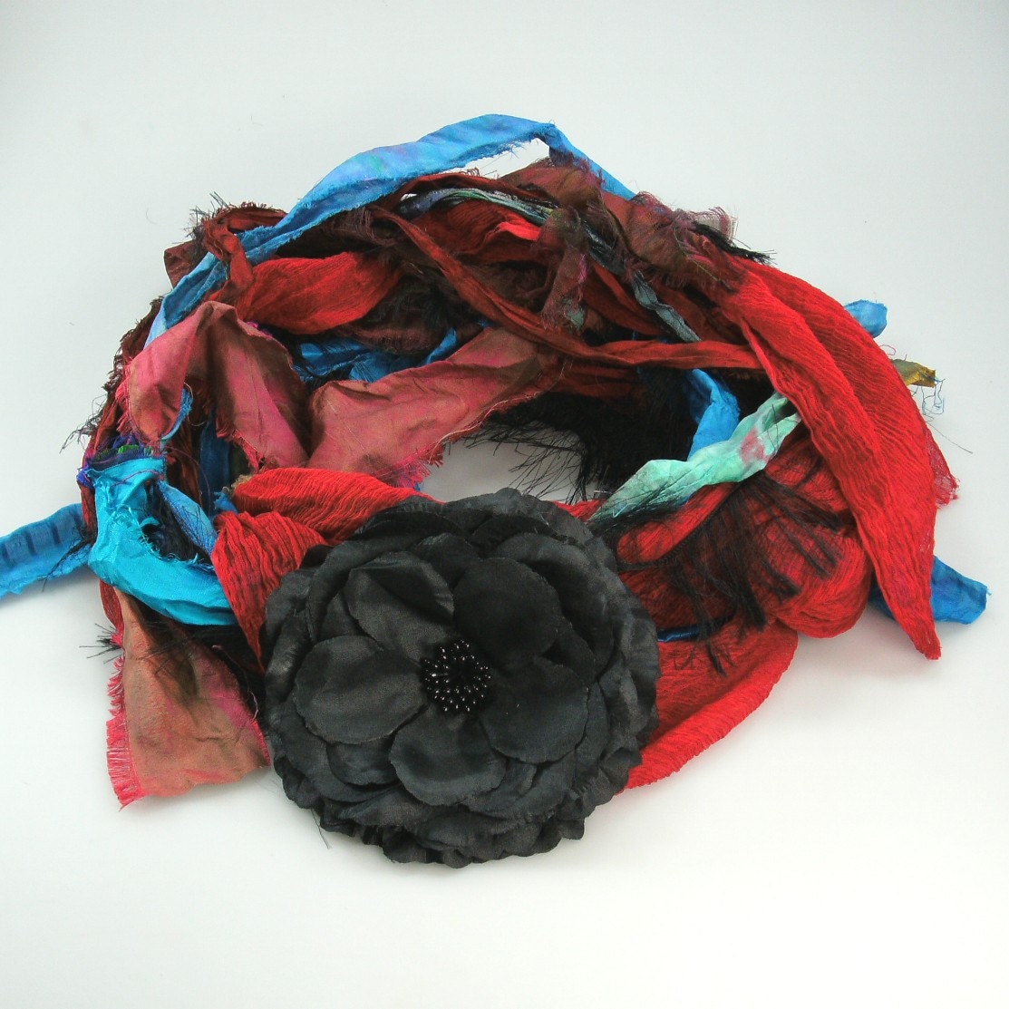 Crinkled Chiffon Silk Sari Ribbon scarf