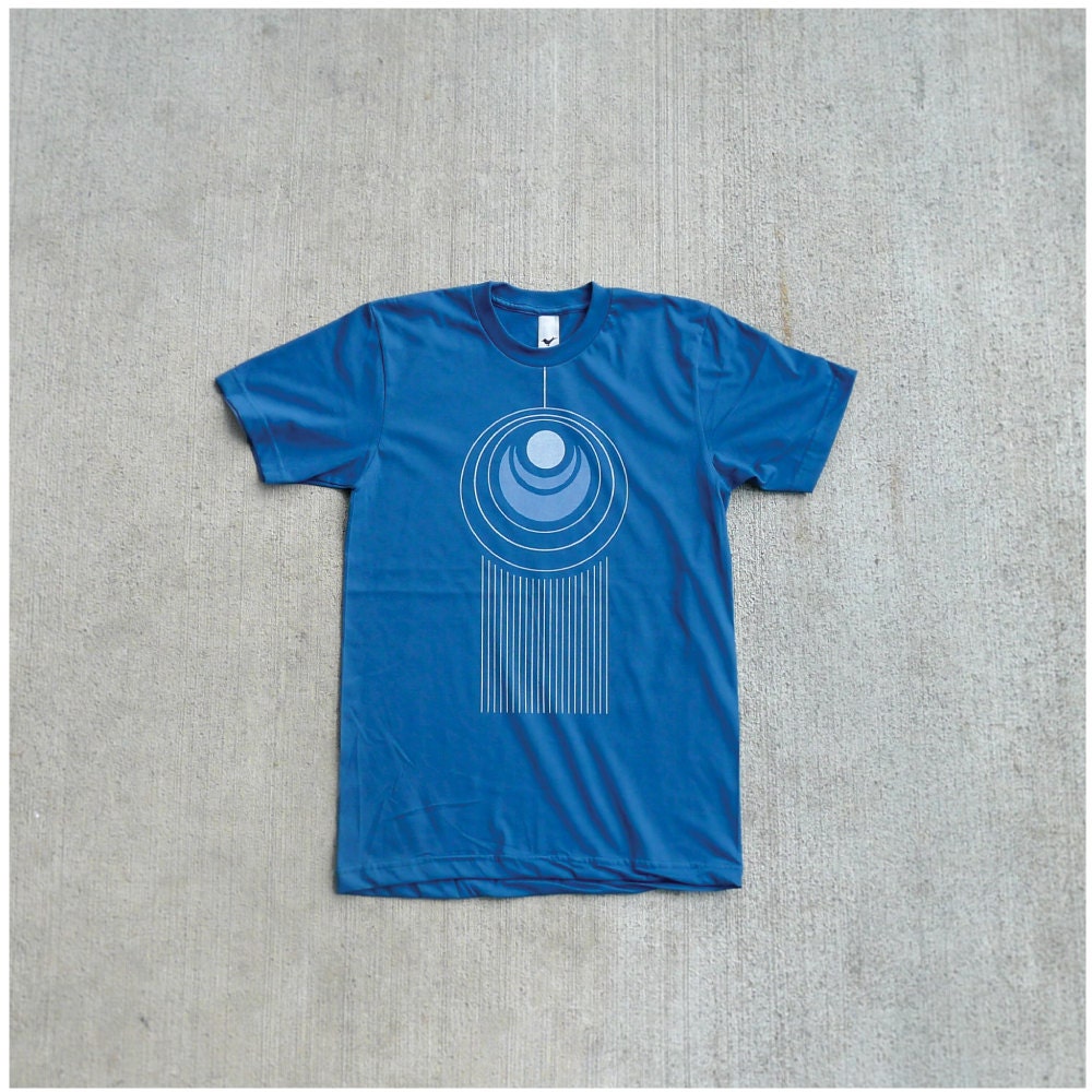 SALE - mens tshirt - organic cotton - S-XL - geometric peacock feather print on American Apparel teal blue t shirt - Tail Feather