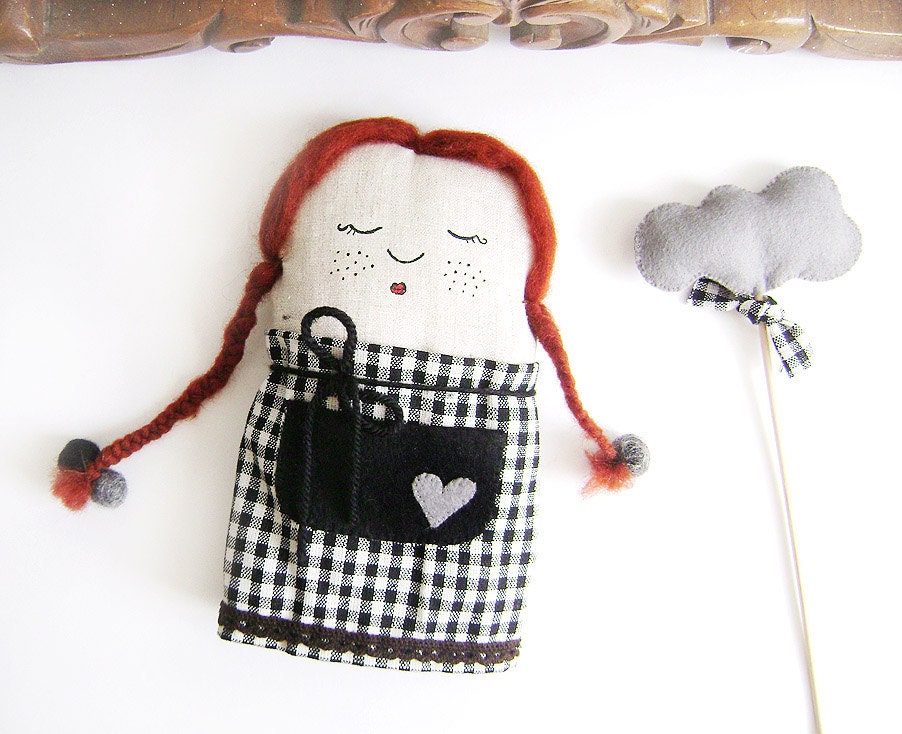 OOAK Art Doll - Elena and her Cloud. Red hair. Fabric stuffed doll. Girl and cloud by Krize