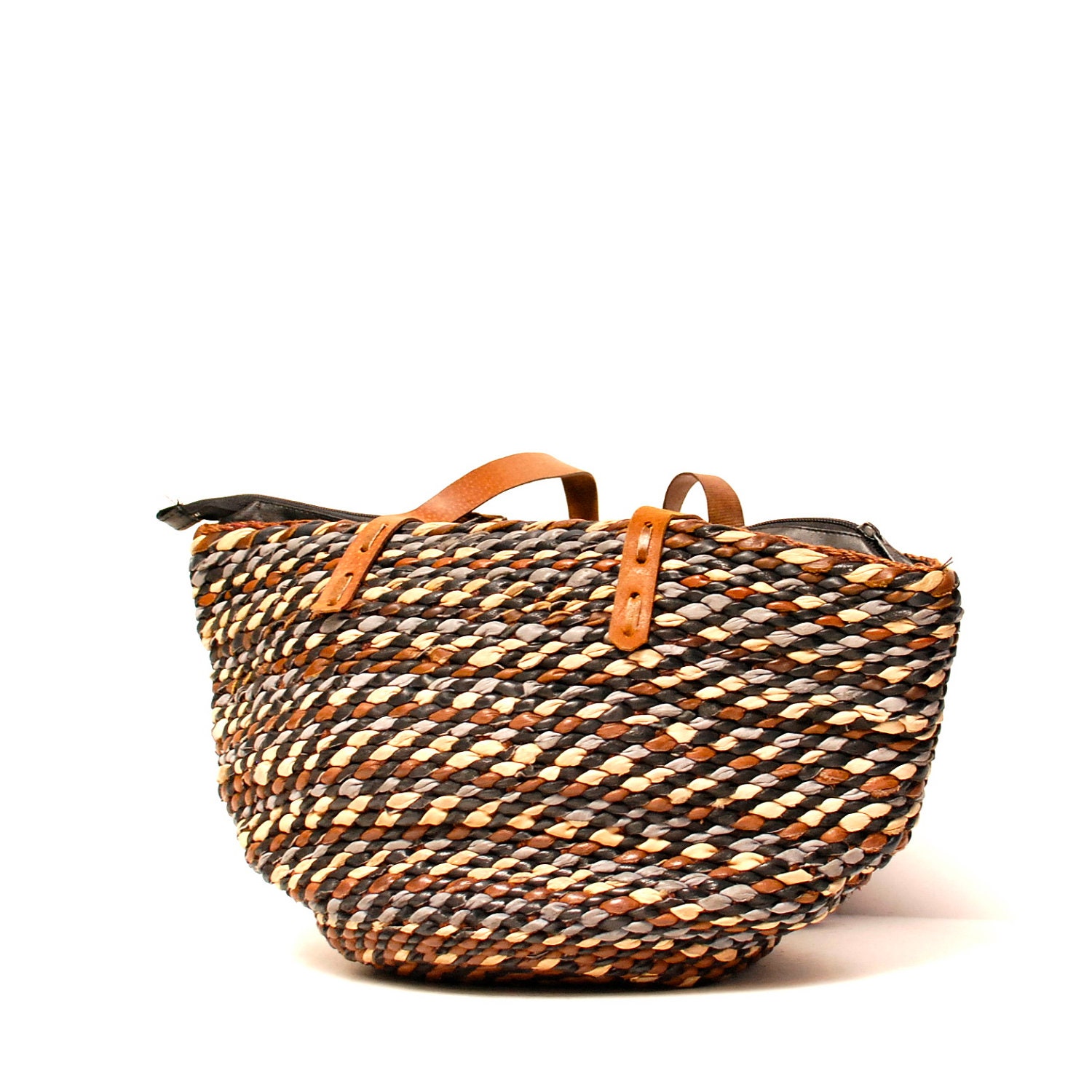 multicolor WOVEN leather JUTE 70s TOTE bucket sisal style bag on reserve for deniselyons5
