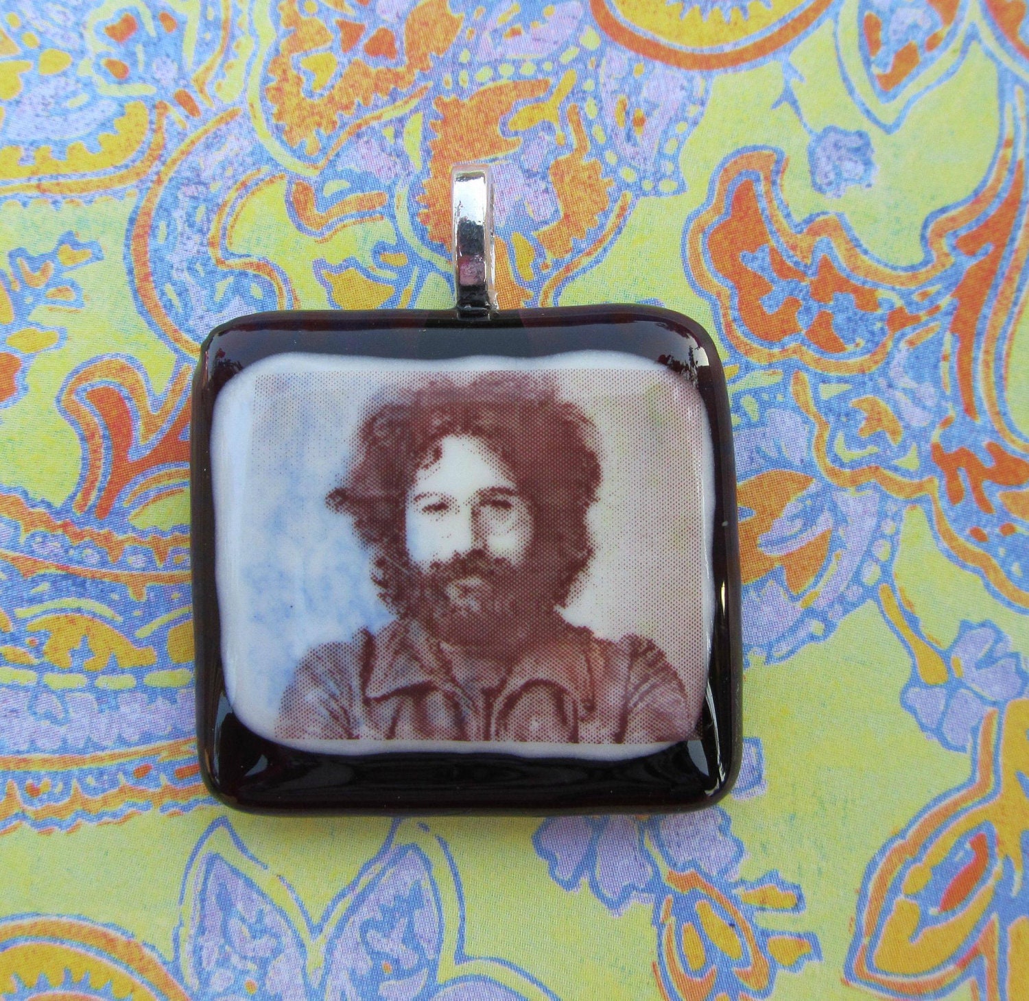 Jerry Garcia Fused Glass Pendant