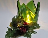 Kilnformed Recycled Wine Bottle Glass Candle Holder, Christmas Decor