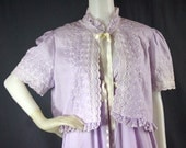 70s Lavender Cotton Eyelet Nightgown With Matching Bed Jacket, Large - Vintage Lingerie