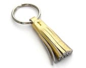 Handmade Gold Leather Key Ring, A Metallic Leather Tassel Key Fob