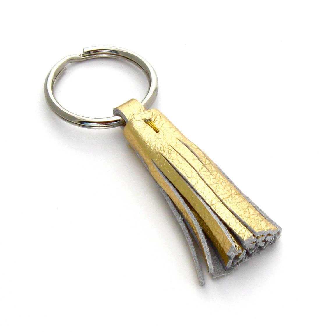 Handmade Gold Leather Key Ring, A Metallic Leather Tassel Key Fob