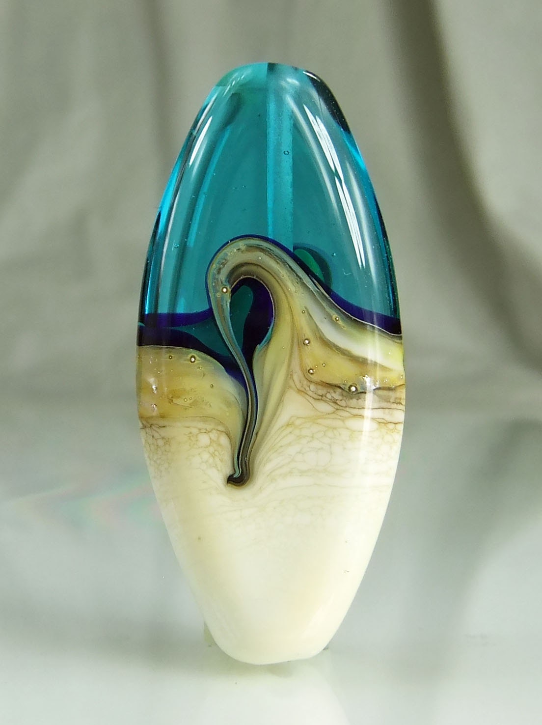 Lampwork Focal Bead Aqua/Silver/Ivory