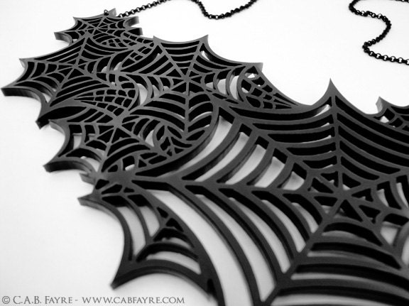 Oh What a Tangled Web We Weave Necklace - Spider Webs Necklace - Laser Cut Acrylic (C.A.B. Fayre Original Design)