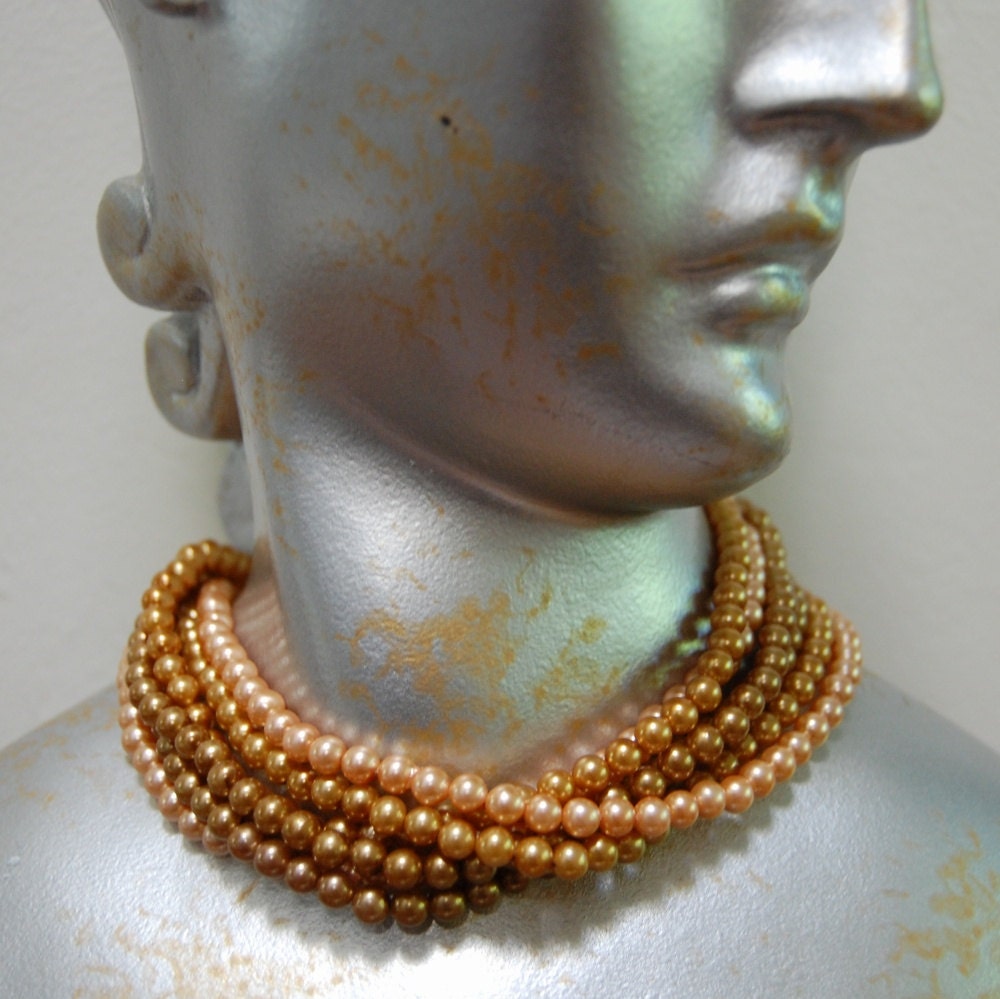 Vintage Autumn Tones Multi Strand Necklace 1950s 60s Japan