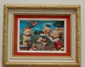 Vintage 1960s Lenticular Three Little Pigs Framed