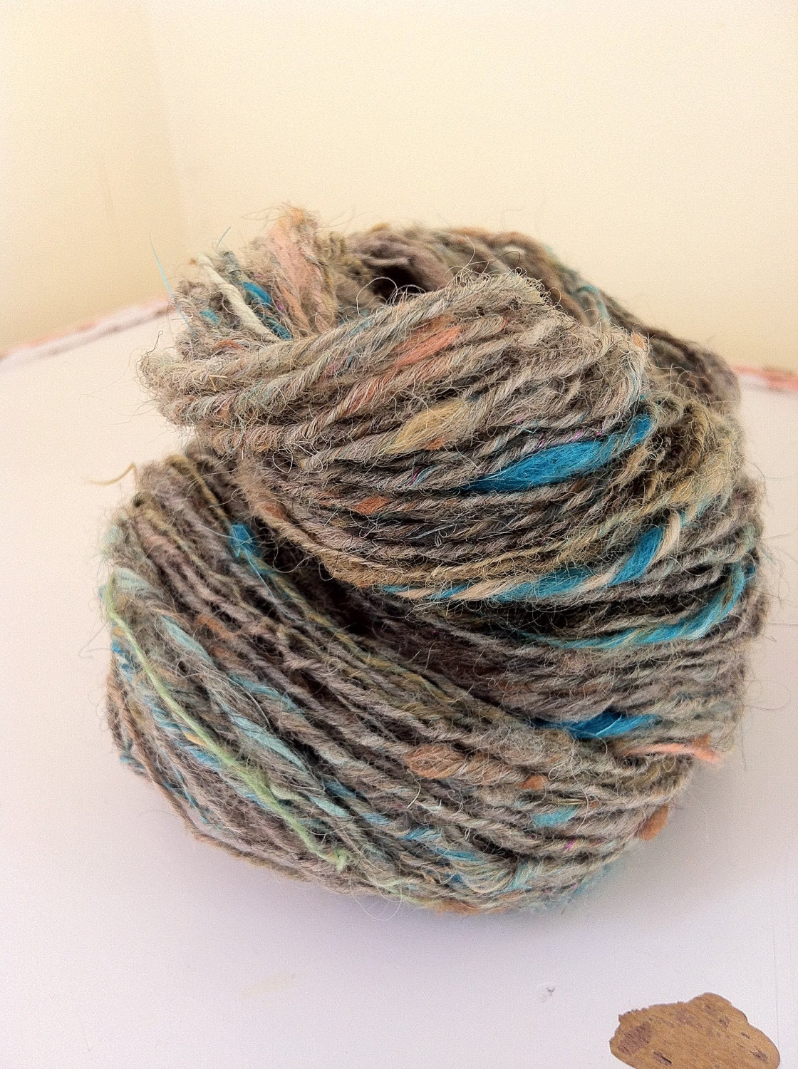 Sukoshi: Hobbit Cakes // handspun minimally processed singles yarn in grey, blue, green - hand dyed with low impact and plant dyes