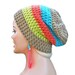 Neon and Beige Crochet Slouch Beanie- Ultimate Slacker Striped Beanie Hat