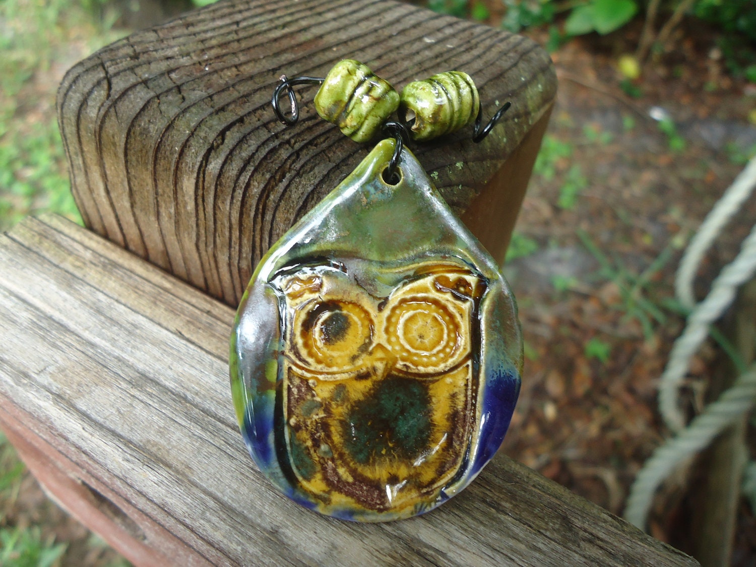 Owl Teardrop Pendant with Matching Beads
