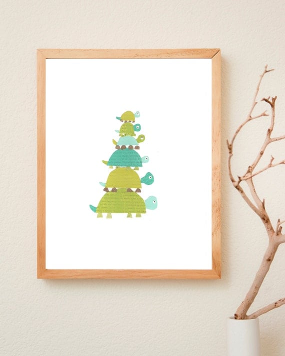 Turtle Family Children's Art Print - 8x10 Eco Wall Art
