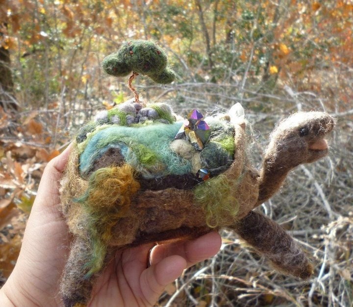 Needle Felted Fiber Sculpture Geo the World Tortoise