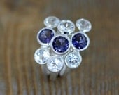 Ready to Ship Size 7, Iolite and White Topaz Three Stone Ring in Recycled Sterling Silver