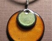 Copper Enamel Jewelry Olive Green and  PersimmonOrange disc necklace The Prairie Collection