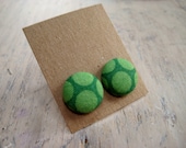 button earrings - dark green with kelly green polka dots