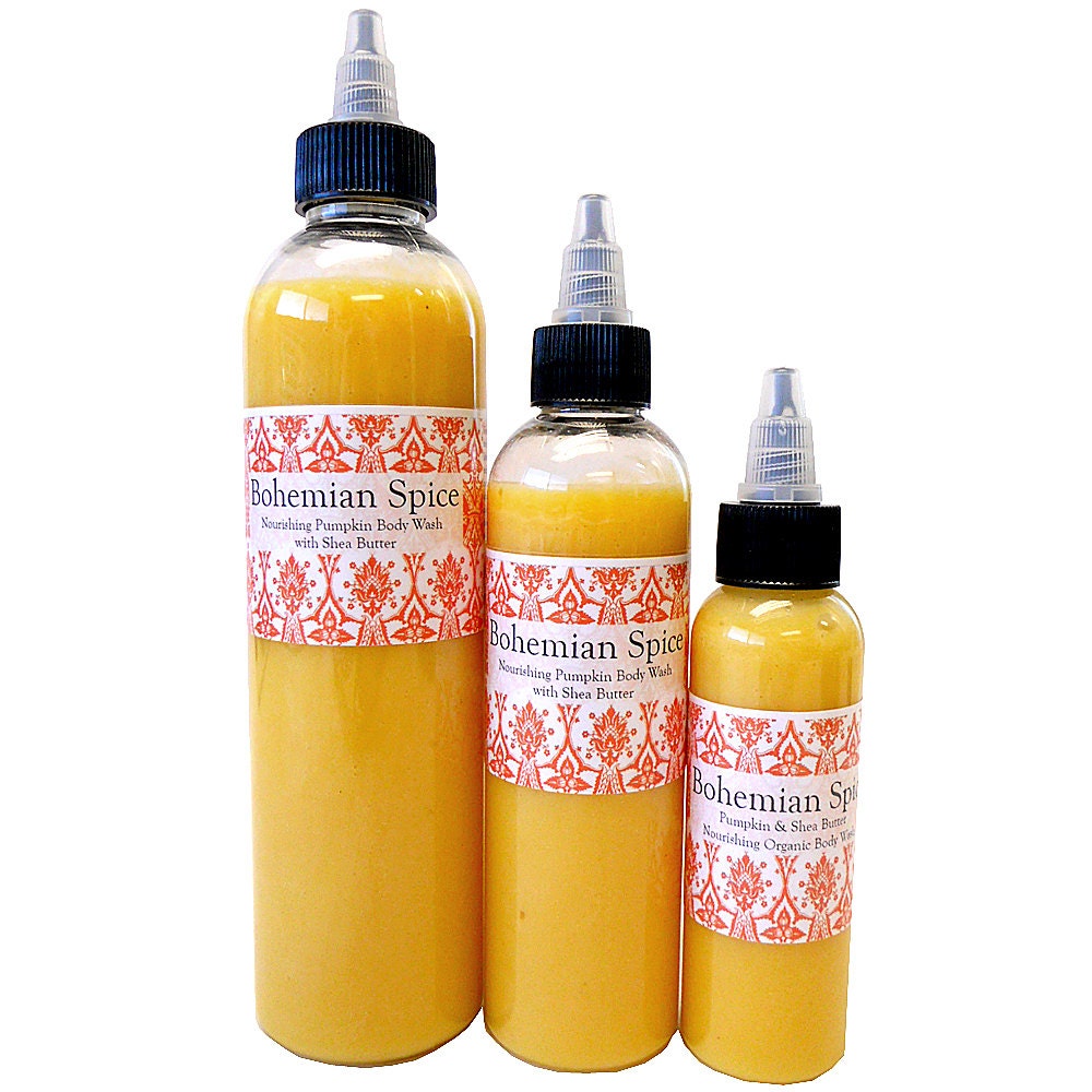Bohemian Spice  - Pumpkin and Shea Butter Organic Body Wash 2.35 oz - Essential Oils of Sweet Orange, Cinnamon and Patchouli - NEW