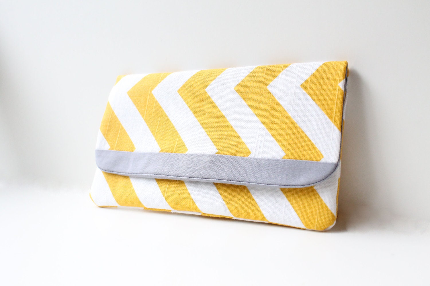 Yellow and Gray Chevron Clutch Purse, Bridesmaid Gift, Wedding Clutch
