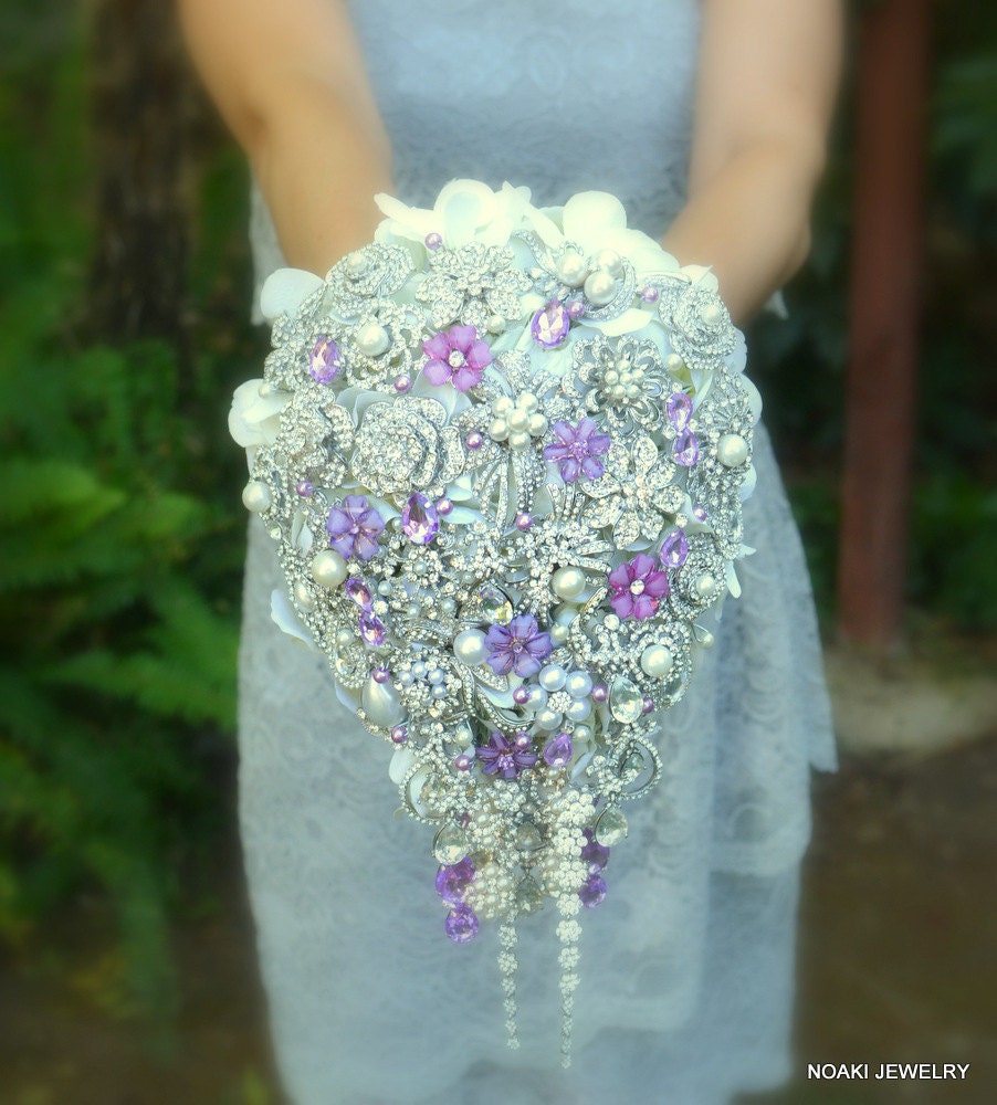 Deposit on lavender cascading jeweled brooch bouquet -- made to order wedding brooch bouquet