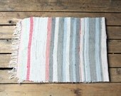 Vintage Woven Rag Rug 6 ft long  Runner / Cotton, Pastel