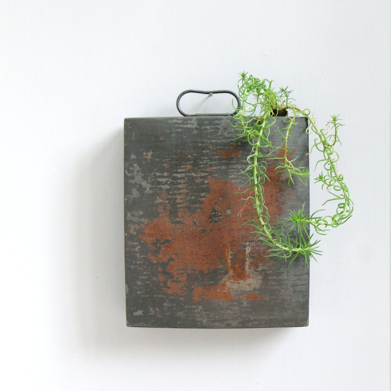 Antique Tin Water Tank, Wall Vase, Wall Pocket, Rustic Planter